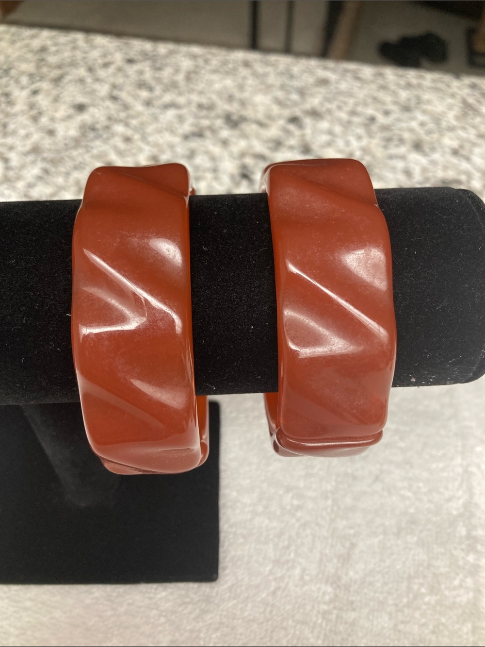 Twisted Bakelite Bangle Bracelets for Women in Warm persimmon color